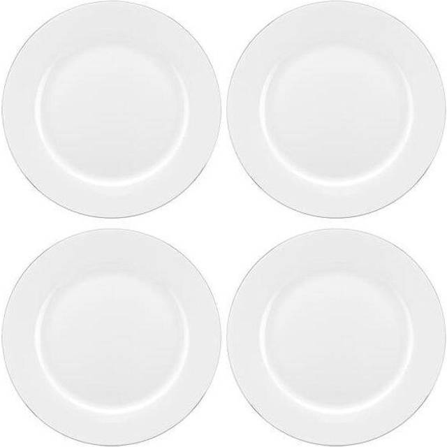 Set of Four White Serendipity Platinum Fine China Dinner Plates (*)