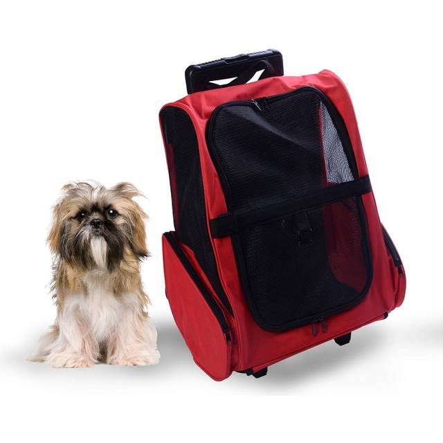 PawHut Pet Red Travel Backpack Bag Cat Puppy Dog Carrier w/ Trolley and Telescopic | TJ Hughes
