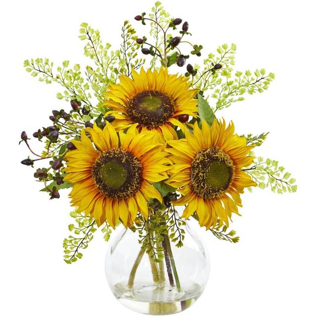 Nearly Natural Sunflower Artificial Vase Silk Arrangements Yellow 15 In. W x 10 In. D x 16 In. H