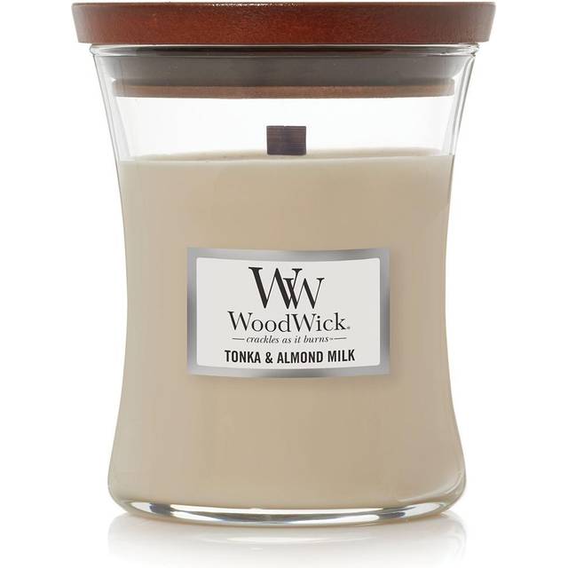 WoodWick Medium Hourglass Candle  Tonka/Almond Milk - Premium Soy Blend Wax  Pluswick Innovation Wood Wick  Made in USA
