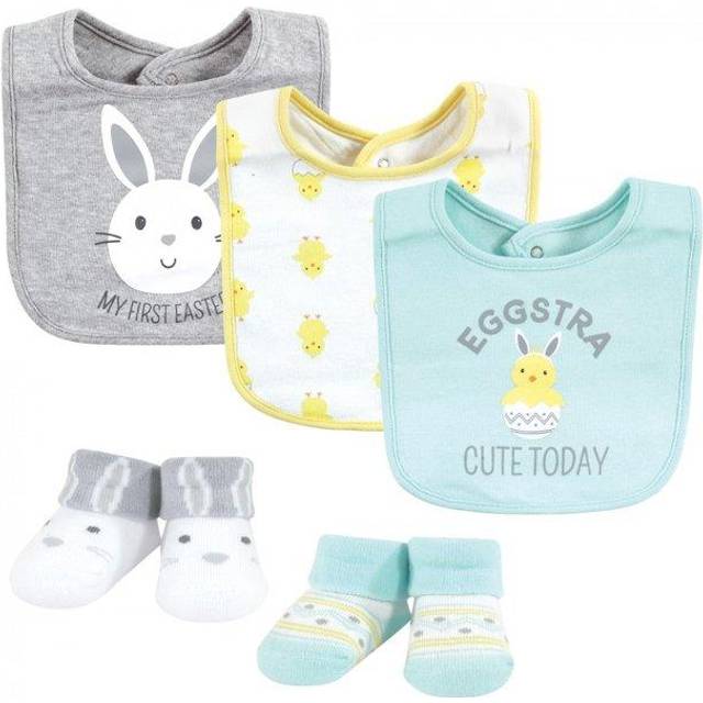 Hudson Baby Unisex Baby Cotton Bib and Sock Set  Eggstra Cute  One Size