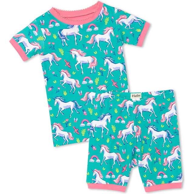 Hatley Flickors ekologisk bomull kortärmad pyjamas set pyjamas, Unicorn Party, 24 månader