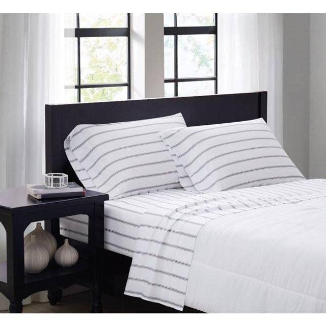 TRULY SOFT Ticking Stripe White and Grey Polyester 4-Piece King Sheet Set  Stripe Themed  for Men and Women  Oeko-TEX Certified Confidence