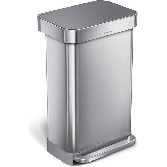 simplehuman 45 Litre Liner Pocket Bin with Plastic Lid - Brushed Steel