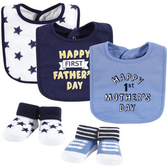 Hudson Baby Unisex Baby Cotton Bib and Sock Set  Boy Mothers Fathers Day  One Size