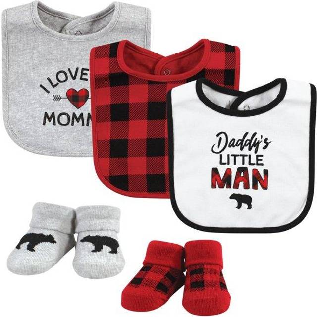 Hudson Baby Unisex Baby Cotton Bib and Sock Set  Buffalo Plaid Family  One Size