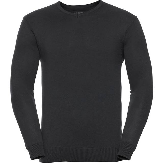 (2XS, Denim Marl) Russell Collection Mens V-Neck Knitted Pullover Sweatshirt