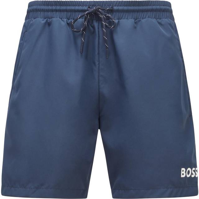 BOSS Snabbtorkande badshorts för män med logotyp och passpoaler, Navy413, M