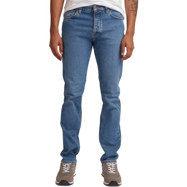Nudie Jeans Grim Tim Broken Faded Mid Waist Slim Fit Men's Organic Jeans W33/L32 Sustainable Denim - Blue (W33/L32)
