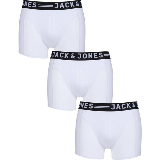 JACK & JONES Herr Sense 3-pack kontrast midjeband stretch boxershorts, Vitt, M