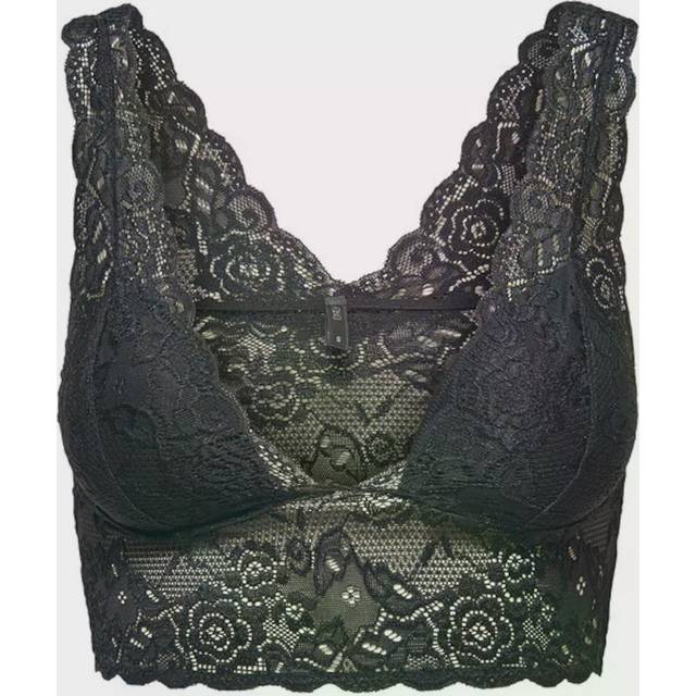 ONLY Damen Spitzen Bustier BH ohne Bügel | Lace Triangel Bra ONLCHLOE | Cups Breite Träger Crop Top, Farben:Schwarz, Größe:M