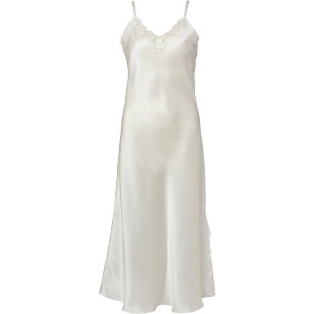 Lady Avenue Pure Silk Long Nightgown With Lace - Ivory - XX-Large