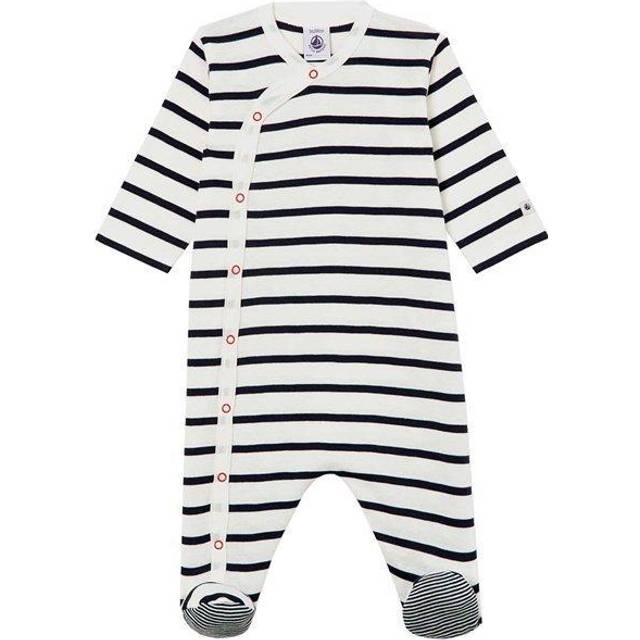 Petit Bateau Baby Organic Cotton Rib Heart Print Jumpsuit, Marshmallow/Terkuit