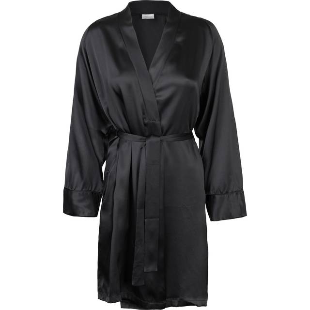 Lady Avenue Pure Silk Short Kimono - Black - Small