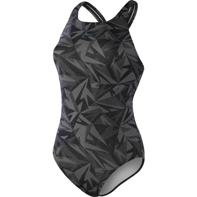 Speedo Womens HyperBoom Allover Medalist Swimsuit in Black Grey - Size 10 UK