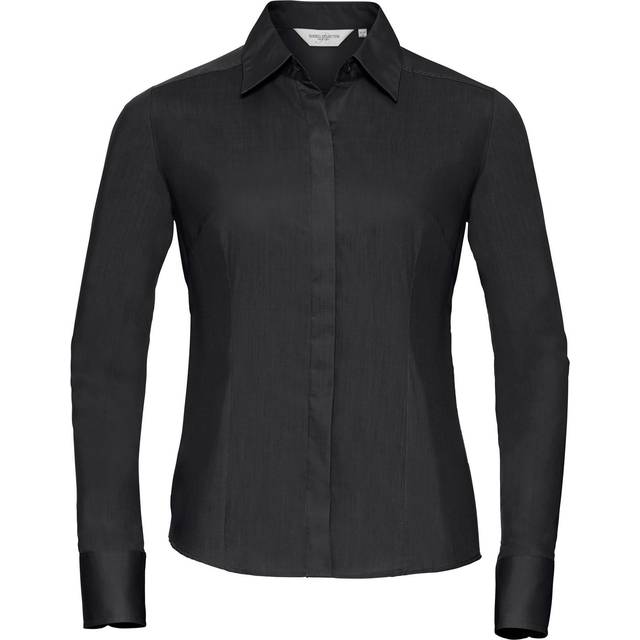 (XL, French Navy) Russell Collection Ladies/Womens Long Sleeve Poly-Cotton Easy Care Fitted Poplin Shirt