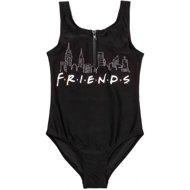 (11-12 Years, Black) Friends Girls Sunsafe One Piece Swimsuit