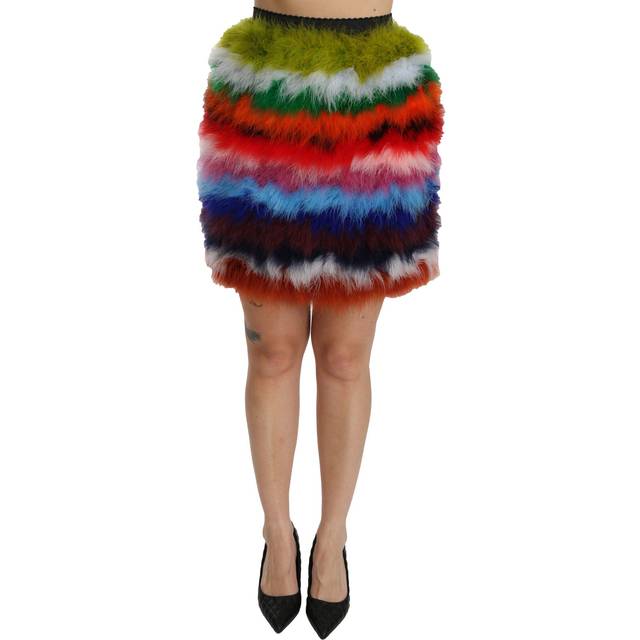 Dolce & Gabbana Red Blue High Waist Mini Feather Skirt - IT42|M - multicolor (IT42|M)