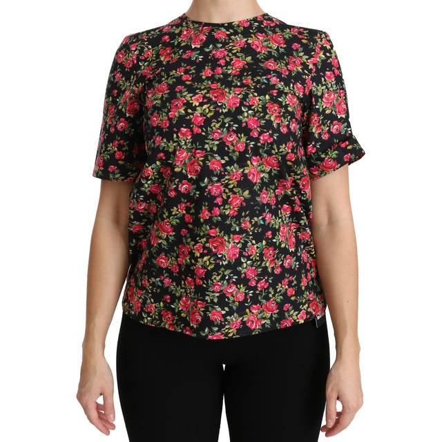 Dolce & Gabbana Black Floral Roses Short Sleeve Top Blouse - IT38|XS (IT42|M)