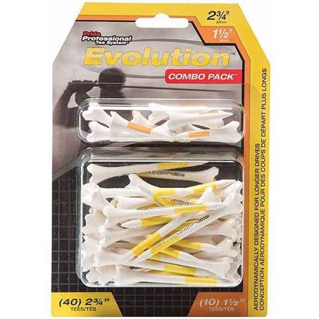 PRIDE GOLF Professional System Plastic Pride PTS Evolution Combo 2 3/4 & 1 1/2 Clamshell of 50 tees, vit-vit, 50 cm