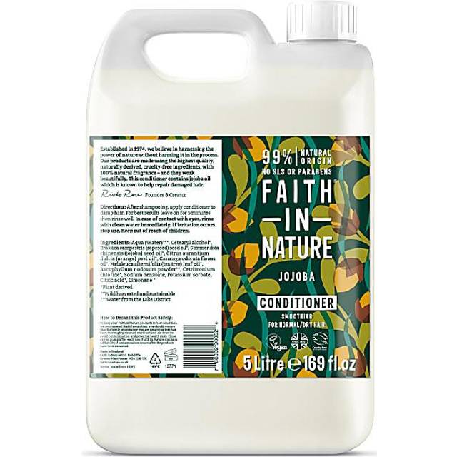 Faith in Nature naturligt jojoba balsam, utjämning, vegansk och utan djurförsök, fri från parabener och SLS, för normalt till torrt hår, 5 l påfyllningspaket
