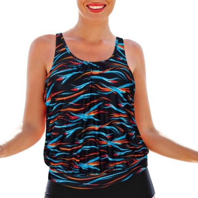 Wiki Korfu Tankini Top - Blue/Orange - C/D Medium
