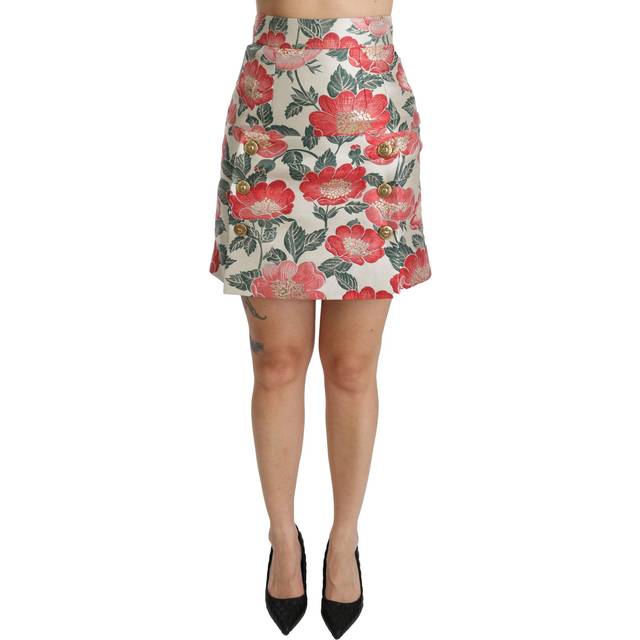 Dolce & Gabbana, Kjol, Dam, L, Polyester, Blommig kjol med logodetaljer - white (L)