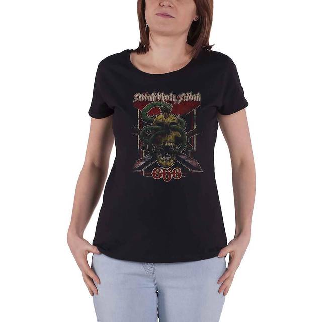 (M) Black Sabbath T Shirt Bloody Sabbath 666 new Official Womens Skinny Fit Black