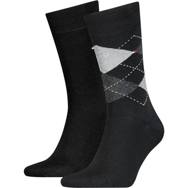 Men's Tommy Hilfiger 2 Pack Mens Checked Crew Socks Grey - Size: 6.5/7/8/7.5