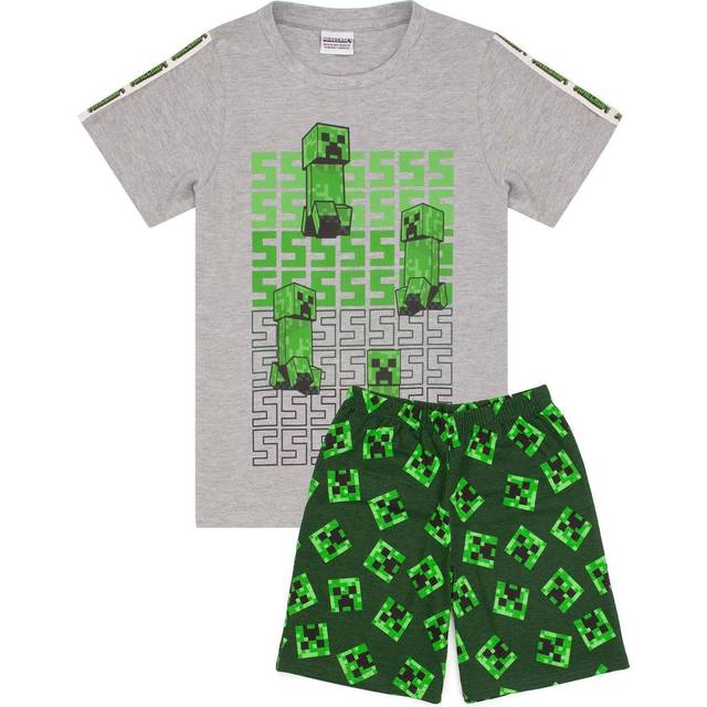 (9-10 Years, Heather Grey/Green/Black) Minecraft Boys Short Pyjama Set