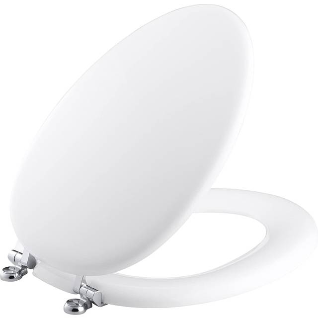 KOHLER K-4701-CP-0 Kathryn Elongated Toilet Seat with Polished Chrome Hinges, White