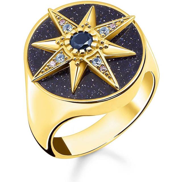 THOMAS SABO 18ct Yellow Gold Plated Star Signet Ring TR2367-963-56