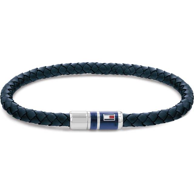 Tommy Hilfiger Mens Navy Leather Logo Bracelet 2790294 - Blue