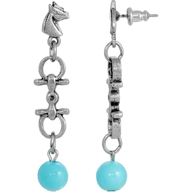 Silver Tone Turquoise Bead Horse Head - Natural (One Size)