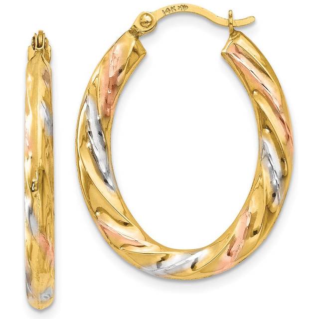 Quality Gold TL770 19 x 24 mm 14K Yellow Gold with White & Rose Rhodium Oval Hollow Scallop Hoop Earrings, Pair