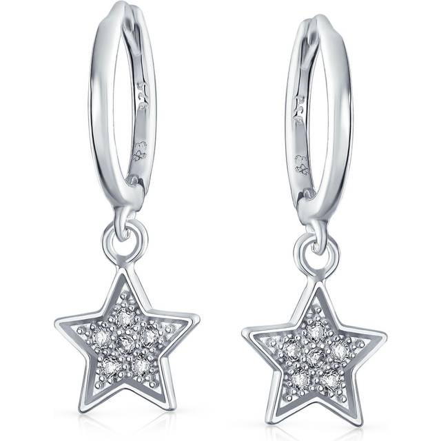 American Patriotic Celestial Rock Star Dangle Charm Sparkling Pave CZ Stars Huggie Hoop Kpop Earrings For Teen Unisex Women 925 Sterling Silver