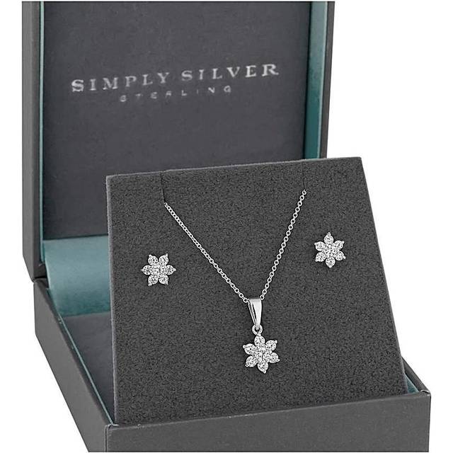 Simply Silver Sterling Silver 925 Flower Jewellery Set