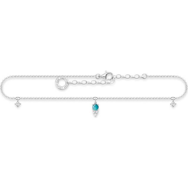 THOMAS SABO Sabo Damen Fußkette mit Türkisen Stein 925er Sterlingsilber mit Zirkonia, AK0026-405-17-L27V