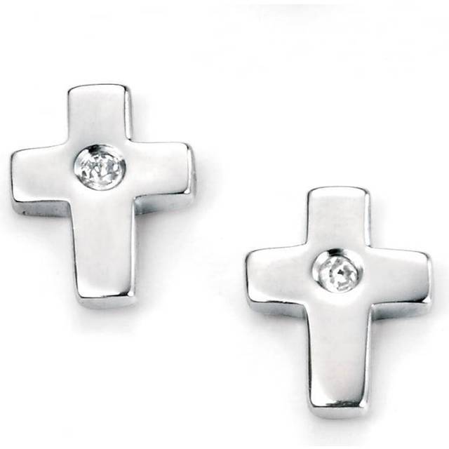 D For Diamond Silver Diamond Cross Children's Stud Earrings - D8506