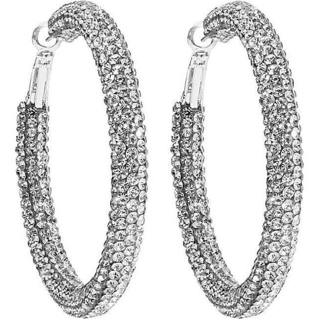 Womens Silver Diamante Hoop Earrings - Grey - One Size