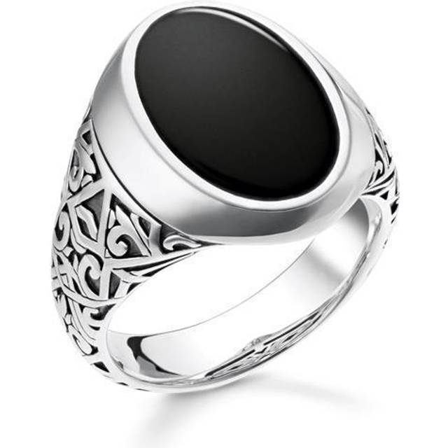 Thomas Sabo Womens Black Oval Sterling-silver and Onyx Signet Ring V - BLACK