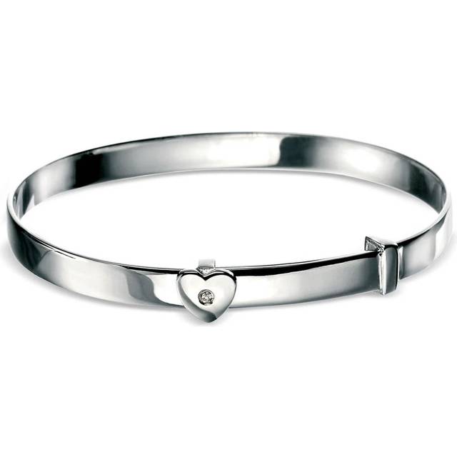 D For Diamond Silver Diamond Set Heart Expandable Baby Bangle - D8511