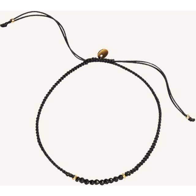 Candy Bracelet - Black Spinel And Black Ribbon, perlearmbånd i flet