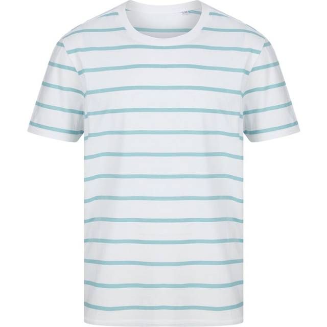 (S, White/Duck Egg Blue) Front Row Mens Striped T-Shirt