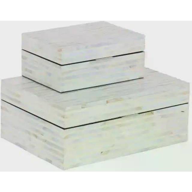 Deco 79 Mother of Pearl Shell Handmade Decorative Box Decorative Keepsake Boxes with Linear Mosaic Pattern and Hinged Lid  Set of 2 Storage Boxes 12