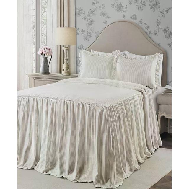 Lush Decor Ticking Stripe överkast vete shabby chic bondgårdsstil lätt 2-delat set dubbel