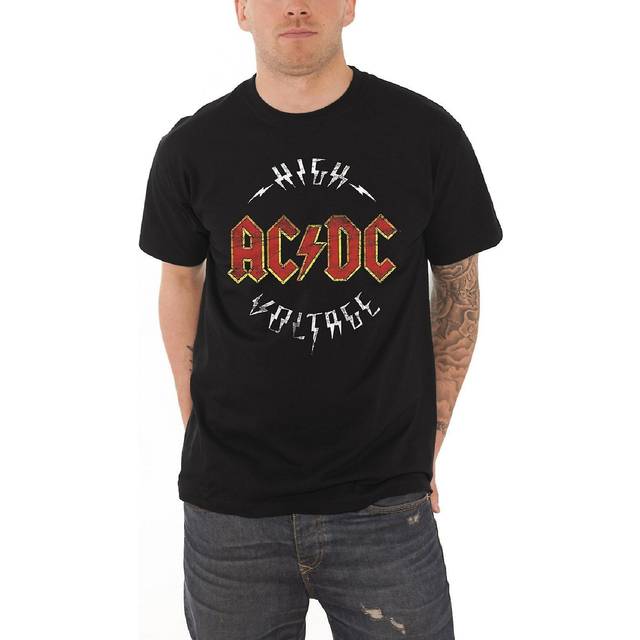 Ac/dc logo high voltage distressed men's black t-shirt - xl