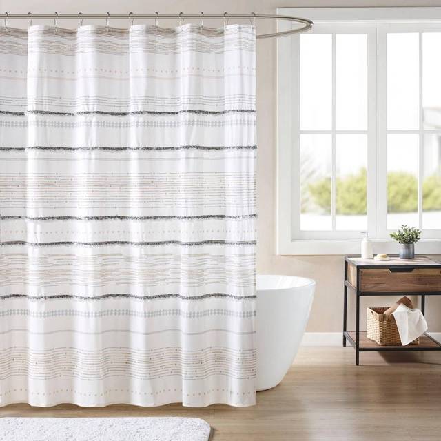 "NEA 100% Cotton Shower Curtain Boho Tassels, Multi-Color Stripe Print Machine Washable, Modern Home Bathroom DÃ©cor Bathtub Privacy Screen, 72"" x 72"","