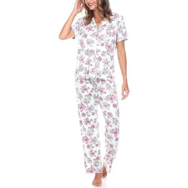 White Mark 3681-17-XL Womens Short Sleeve & Pants Tropical Pajama Set, Green - Extra Large