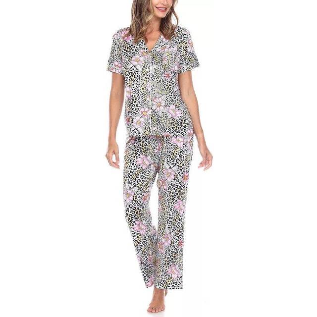 White Mark 3681-16-L Womens Short Sleeve & Pants Tropical Pajama Set, Brown - Large